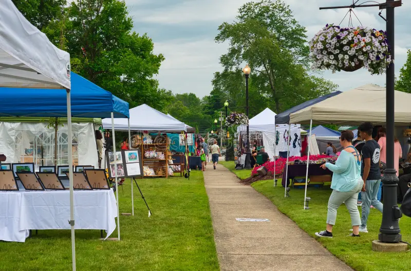 Festival vendor booths and food stalls